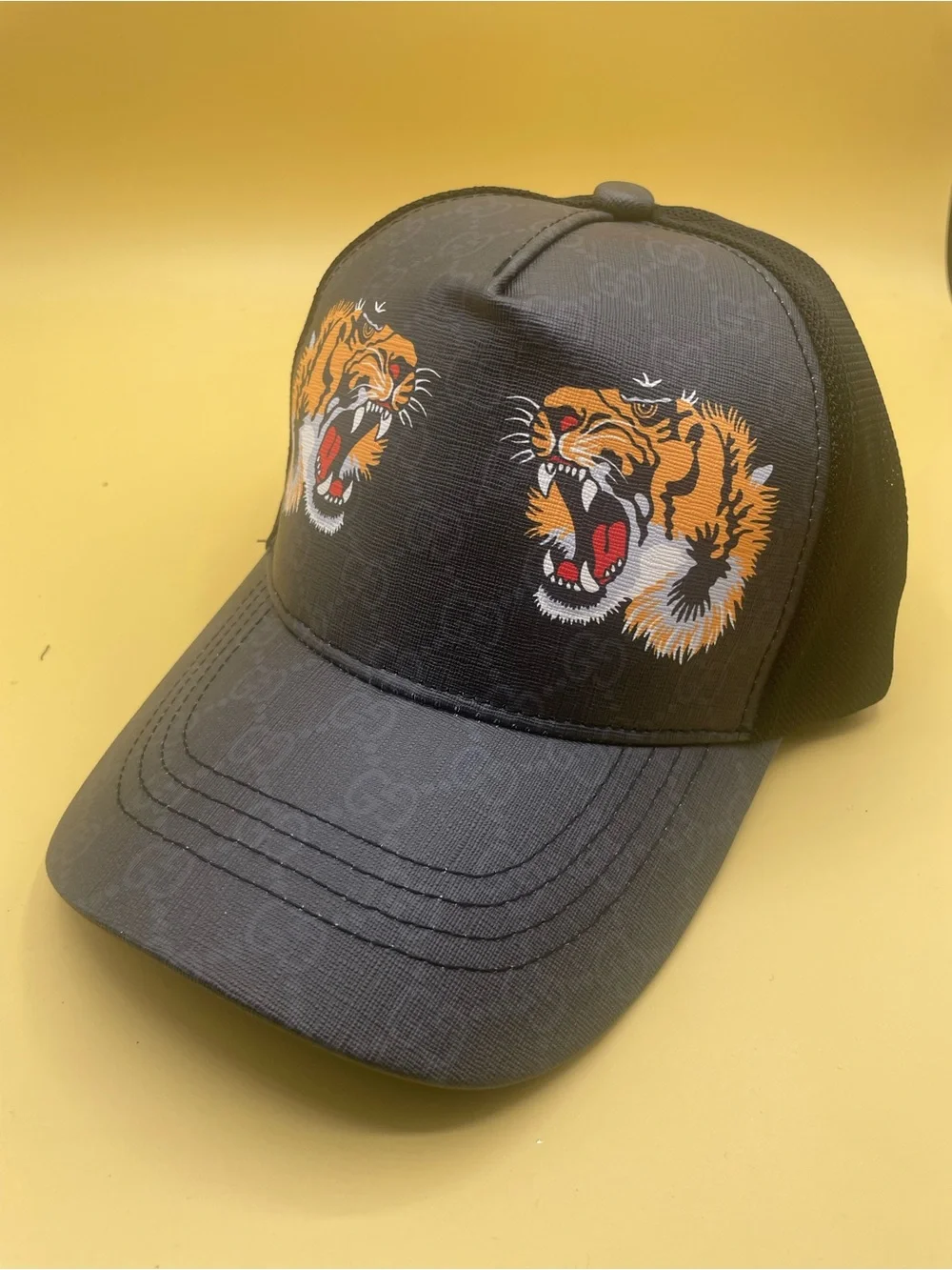 Gucci Black Baseball Cap with Orange Tiger Motif